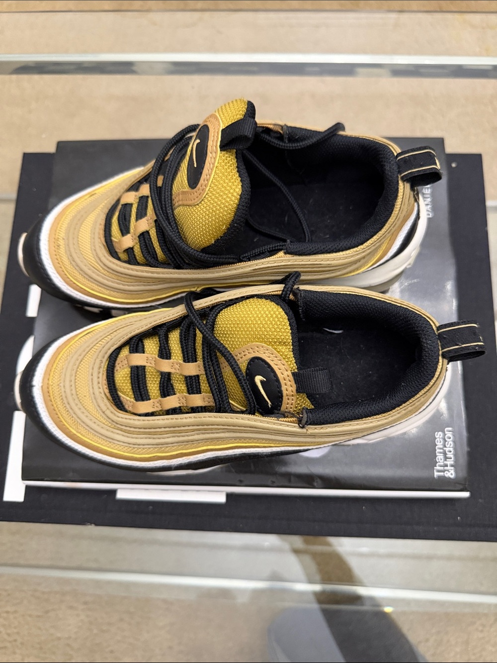 Nike Gold Black White Air Max 97 Sneakers - Picture 2 of 5
